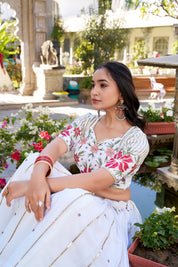 White Tussar Silk Lehenga Choli with Sequins And Thread Embroidery Work With Embossed Design Lace