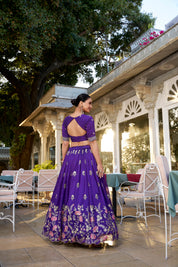 Purple Tussar Silk Lehenga Choli with Sequins And Thread Embroidery Work