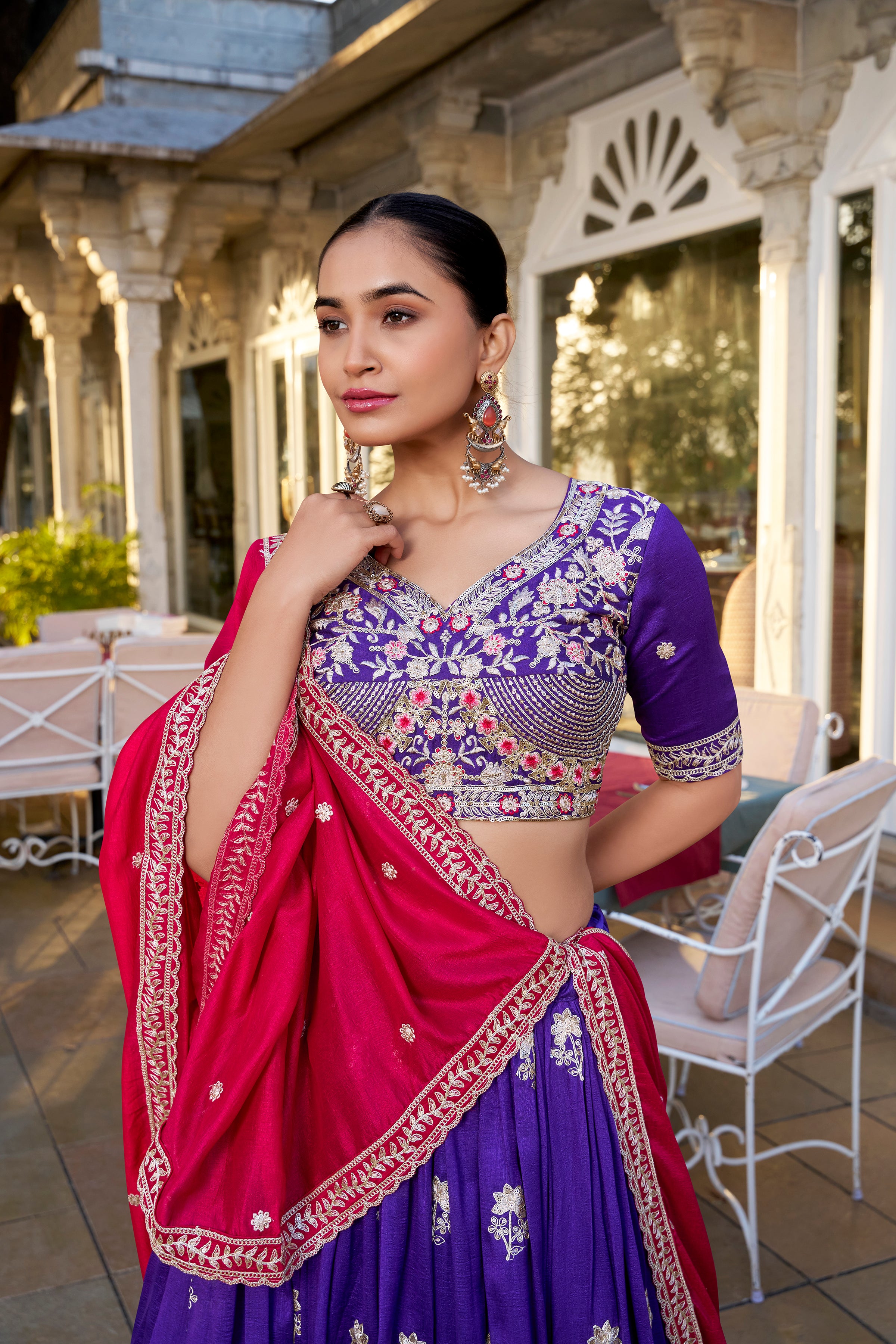 Purple Tussar Silk Lehenga Choli with Sequins And Thread Embroidery Work