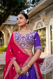 Purple Tussar Silk Lehenga Choli with Sequins And Thread Embroidery Work