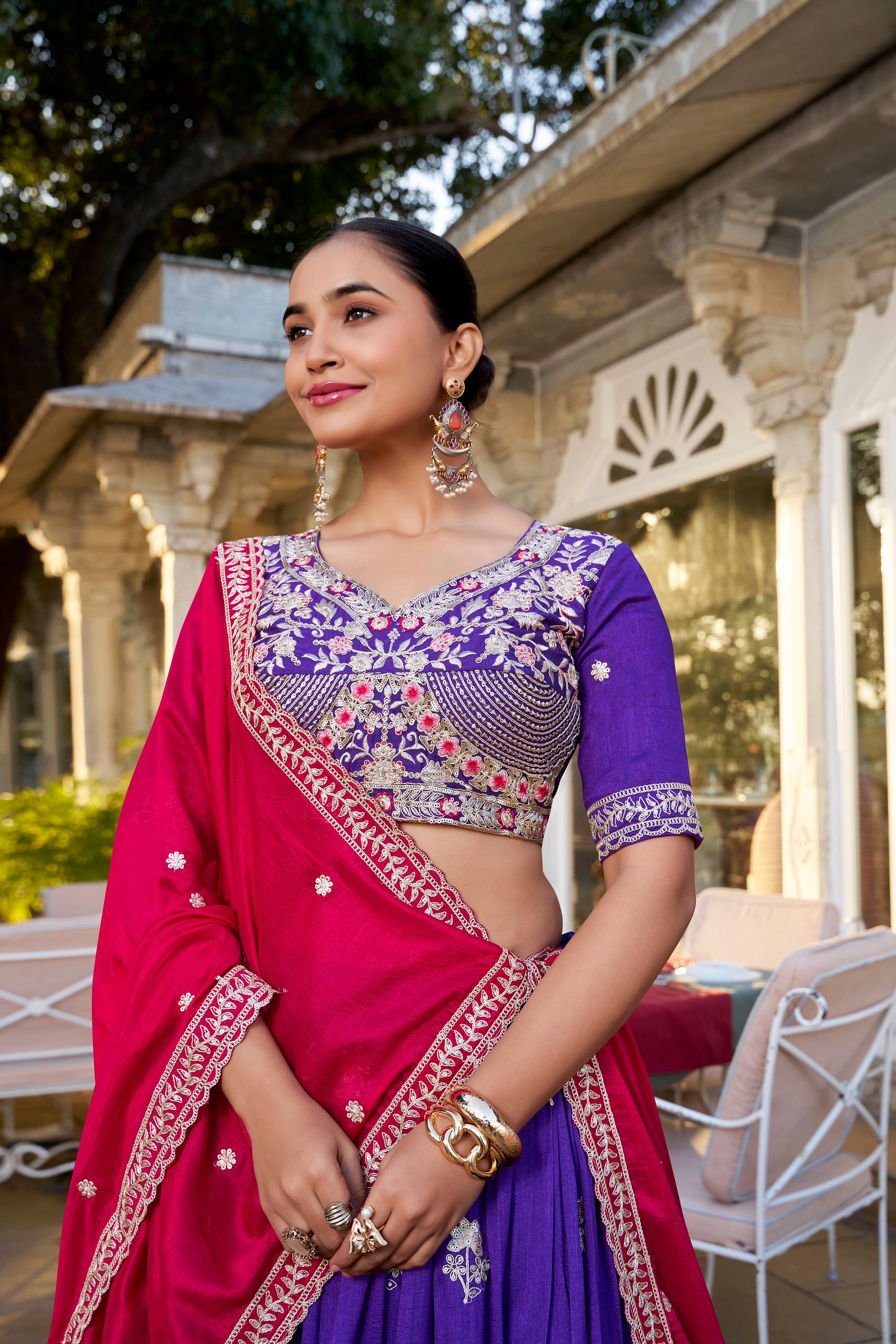 Purple Tussar Silk Lehenga Choli with Sequins And Thread Embroidery Work