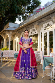 Purple Tussar Silk Lehenga Choli with Sequins And Thread Embroidery Work