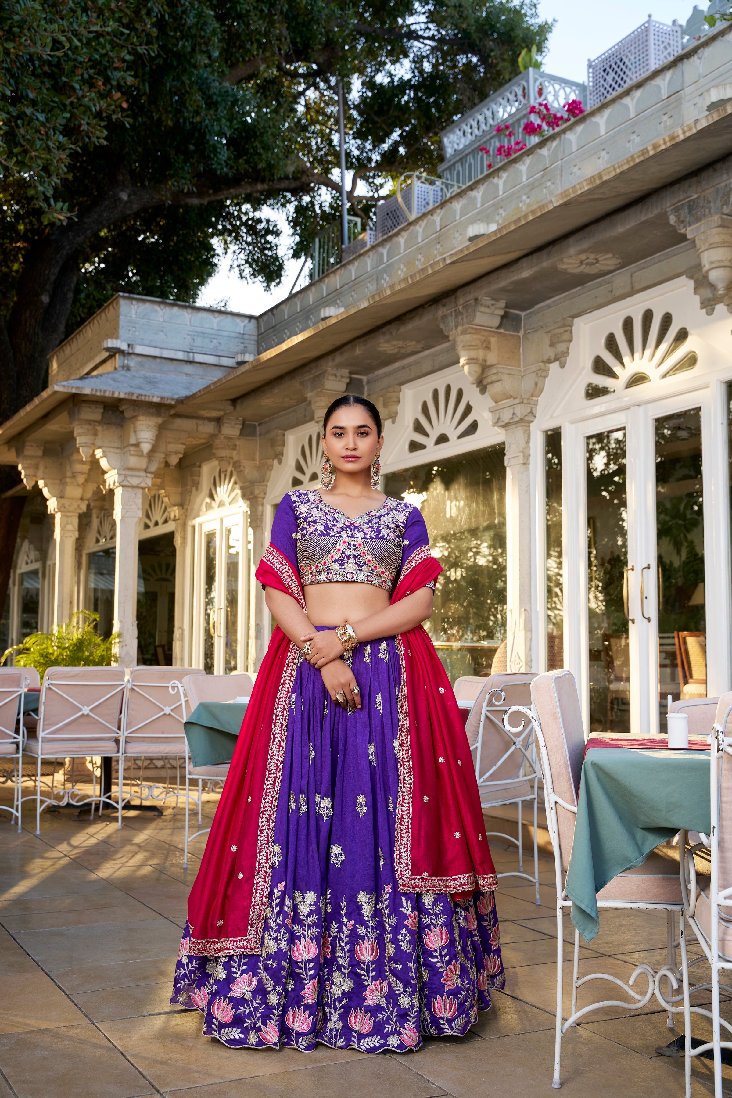 Purple Tussar Silk Lehenga Choli with Sequins And Thread Embroidery Work