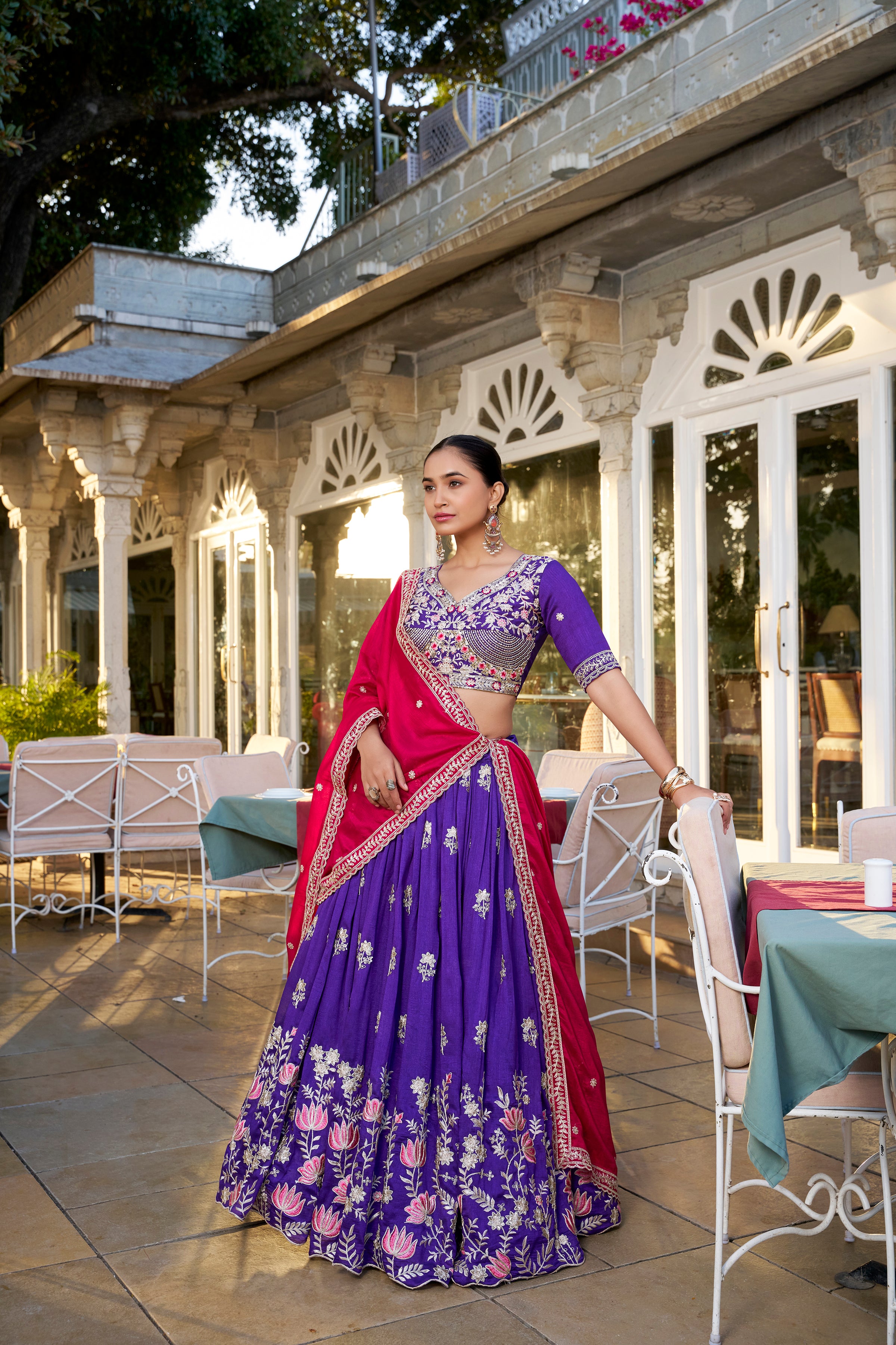 Purple Tussar Silk Lehenga Choli with Sequins And Thread Embroidery Work