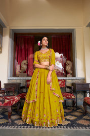 Muster Tussar Silk Lehenga Choli with Sequins And Thread Embroidery Work