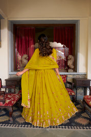 Muster Tussar Silk Lehenga Choli with Sequins And Thread Embroidery Work