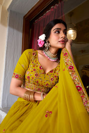 Muster Tussar Silk Lehenga Choli with Sequins And Thread Embroidery Work
