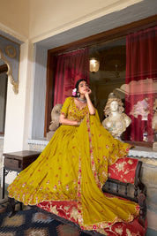 Muster Tussar Silk Lehenga Choli with Sequins And Thread Embroidery Work