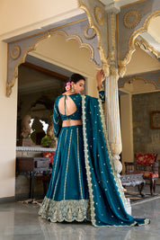 Firozi Tussar Silk Lehenga Choli with Sequins And Thread Embroidery Work