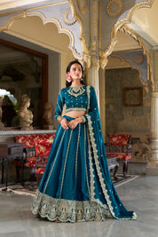 Firozi Tussar Silk Lehenga Choli with Sequins And Thread Embroidery Work