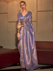 Iridescent Lavender Banarasi Silk Blend Saree with Minimal Zari Sheen