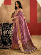 Lavender Banarasi Silk Saree with Geometric Zari Pallu
