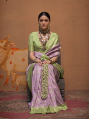 Lime Green & Lavender Banarasi Silk Saree with Zari Accents