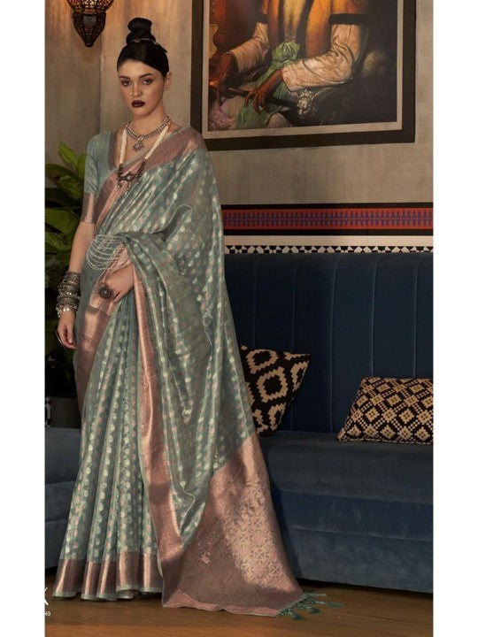 Graceful Green & Gold Banarasi Silk Blend Saree with Zari Detailing