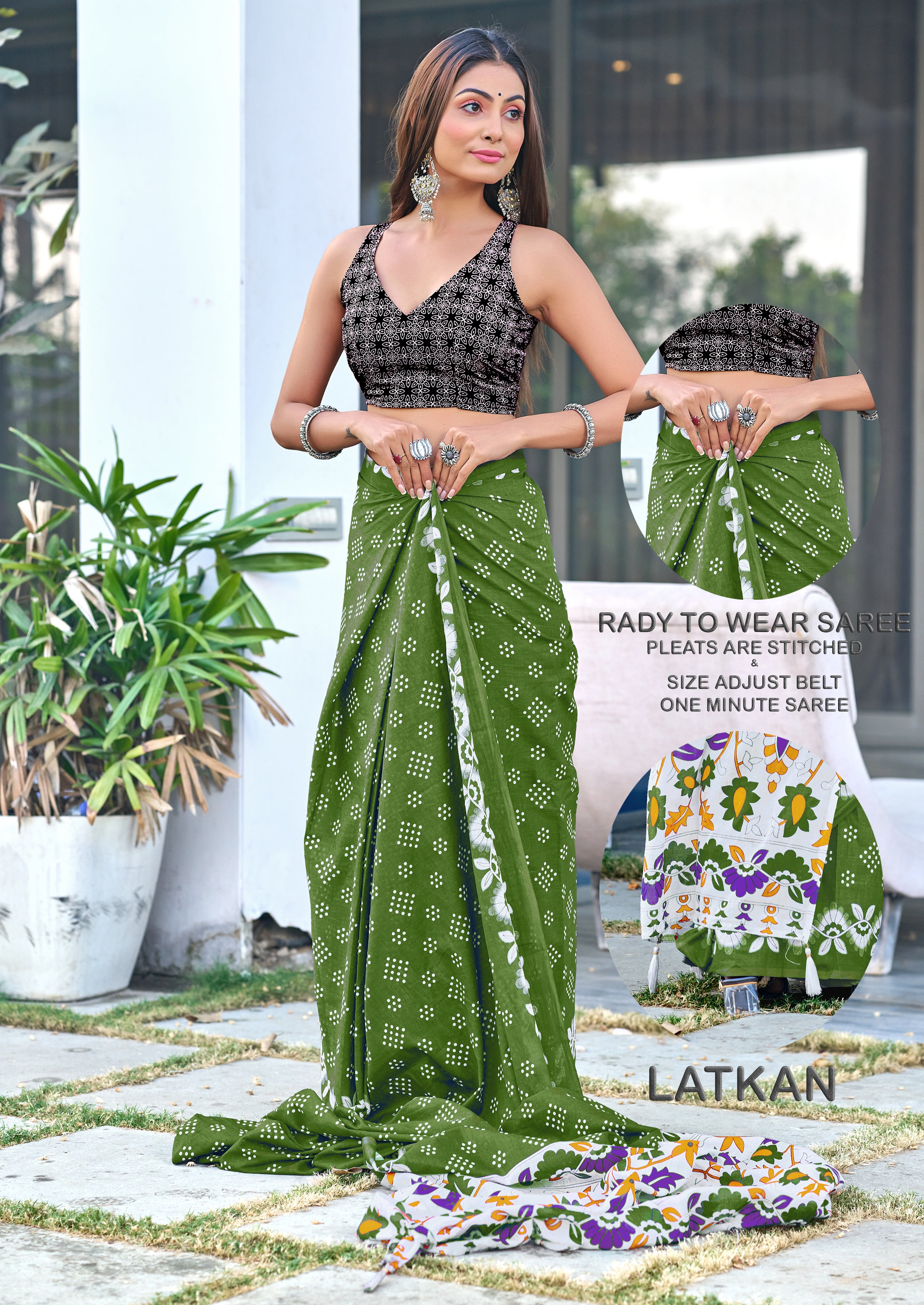 Green Damini Ready To Wear Saree