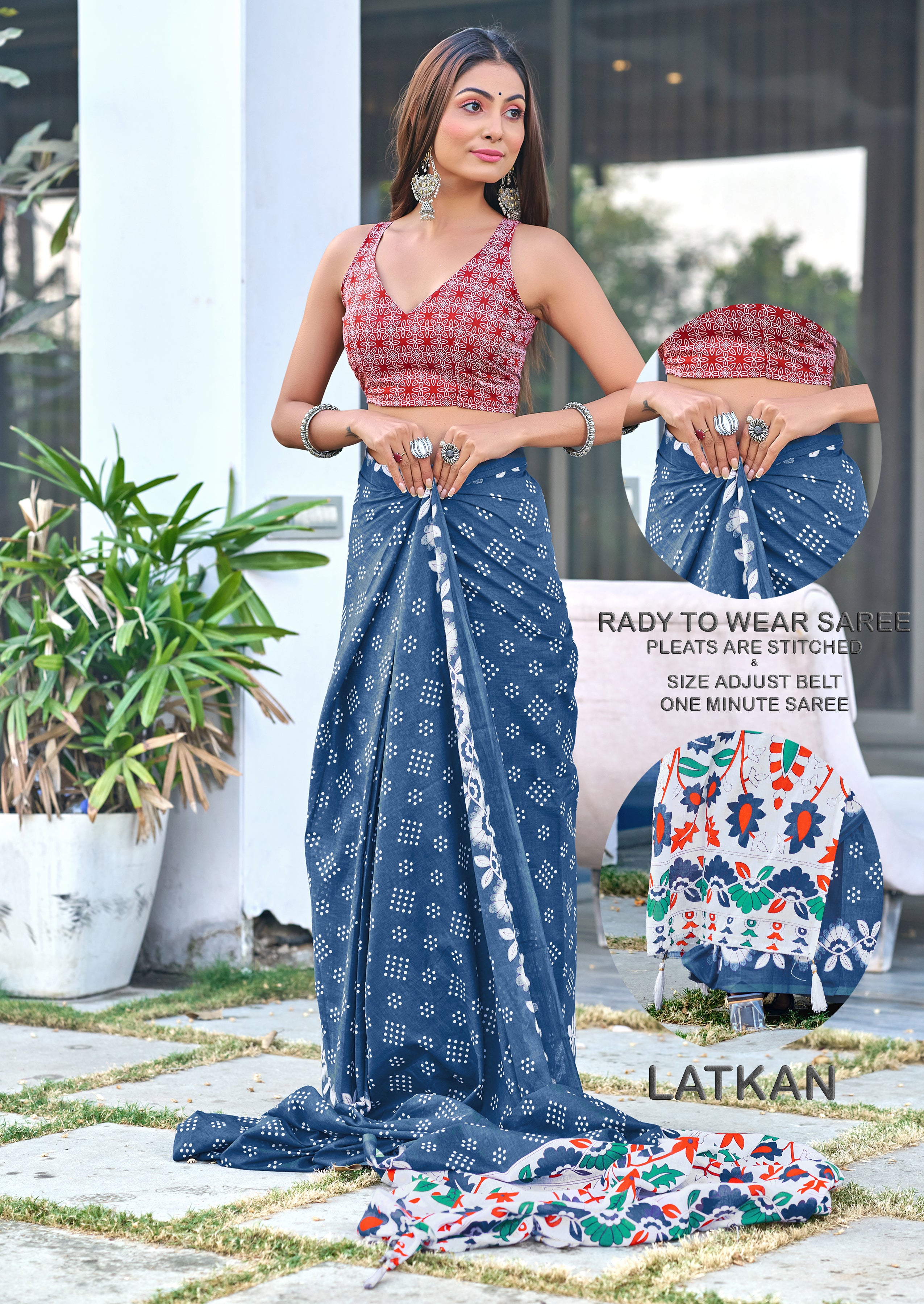 Grey Blue Damini Ready To Wear Saree