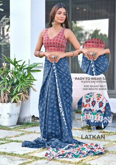 Grey Blue Damini Ready To Wear Saree