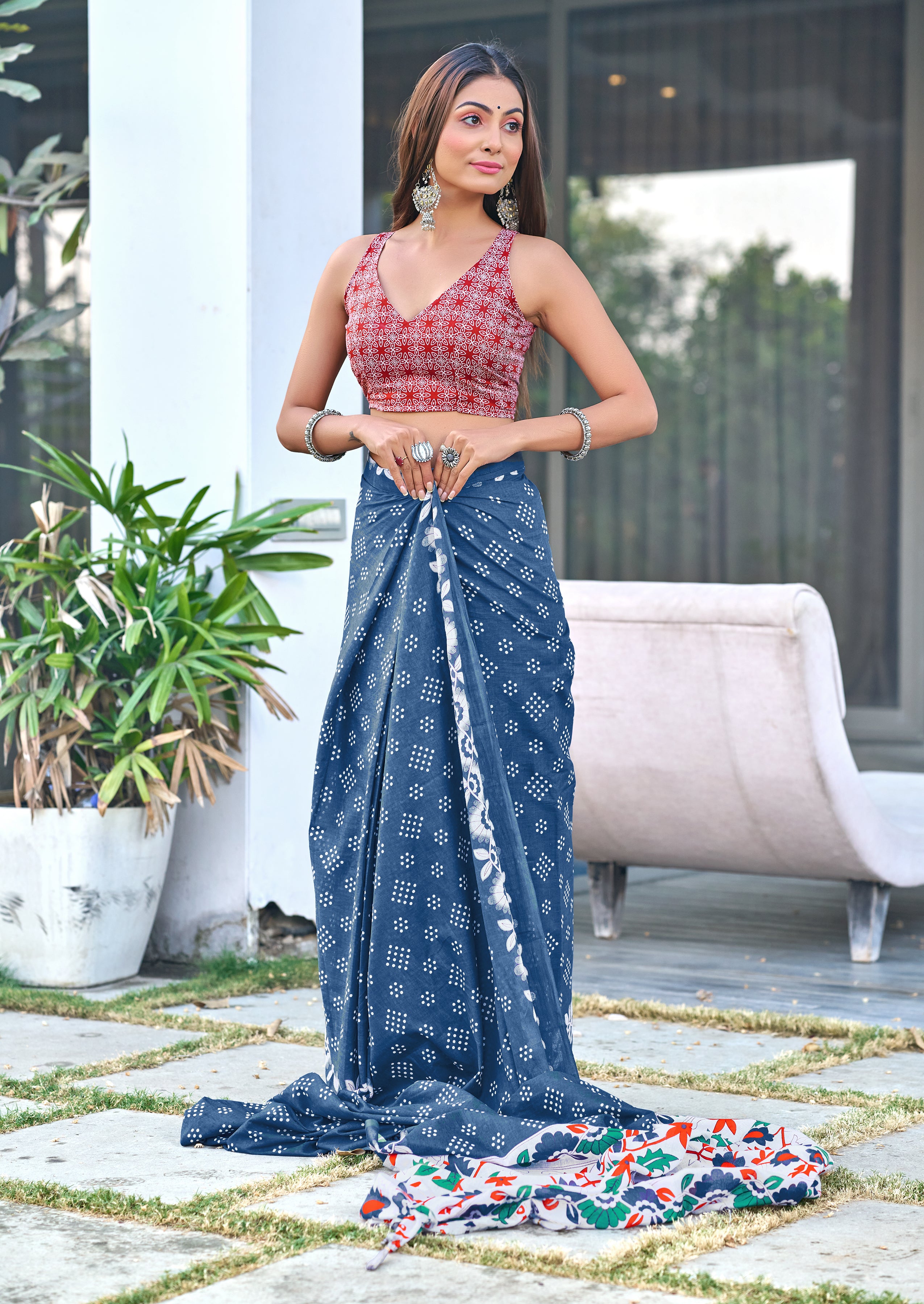 Grey Blue Damini Ready To Wear Saree