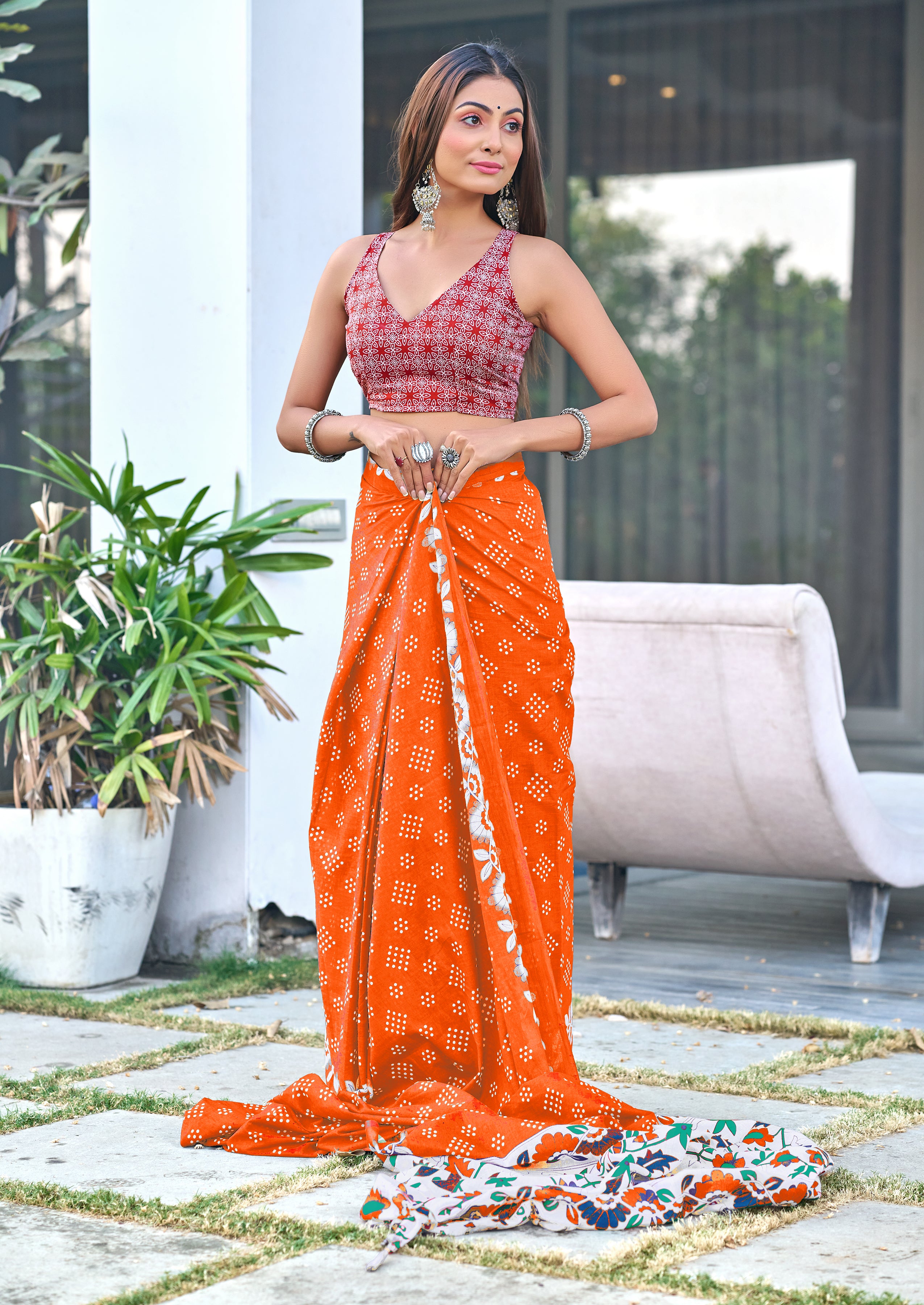 Orange Damini Ready To Wear Saree
