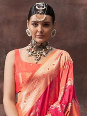 Blush Pink Banarasi Silk Saree with Intricate Zari Work & Unstitched Blouse
