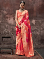 Blush Pink Banarasi Silk Saree with Intricate Zari Work & Unstitched Blouse
