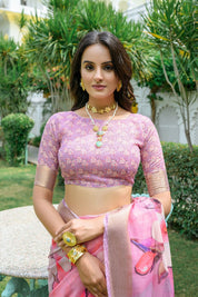 Baby Pink Anamika Pure Mul Batik Printed Cotton Saree with Minimal Motif