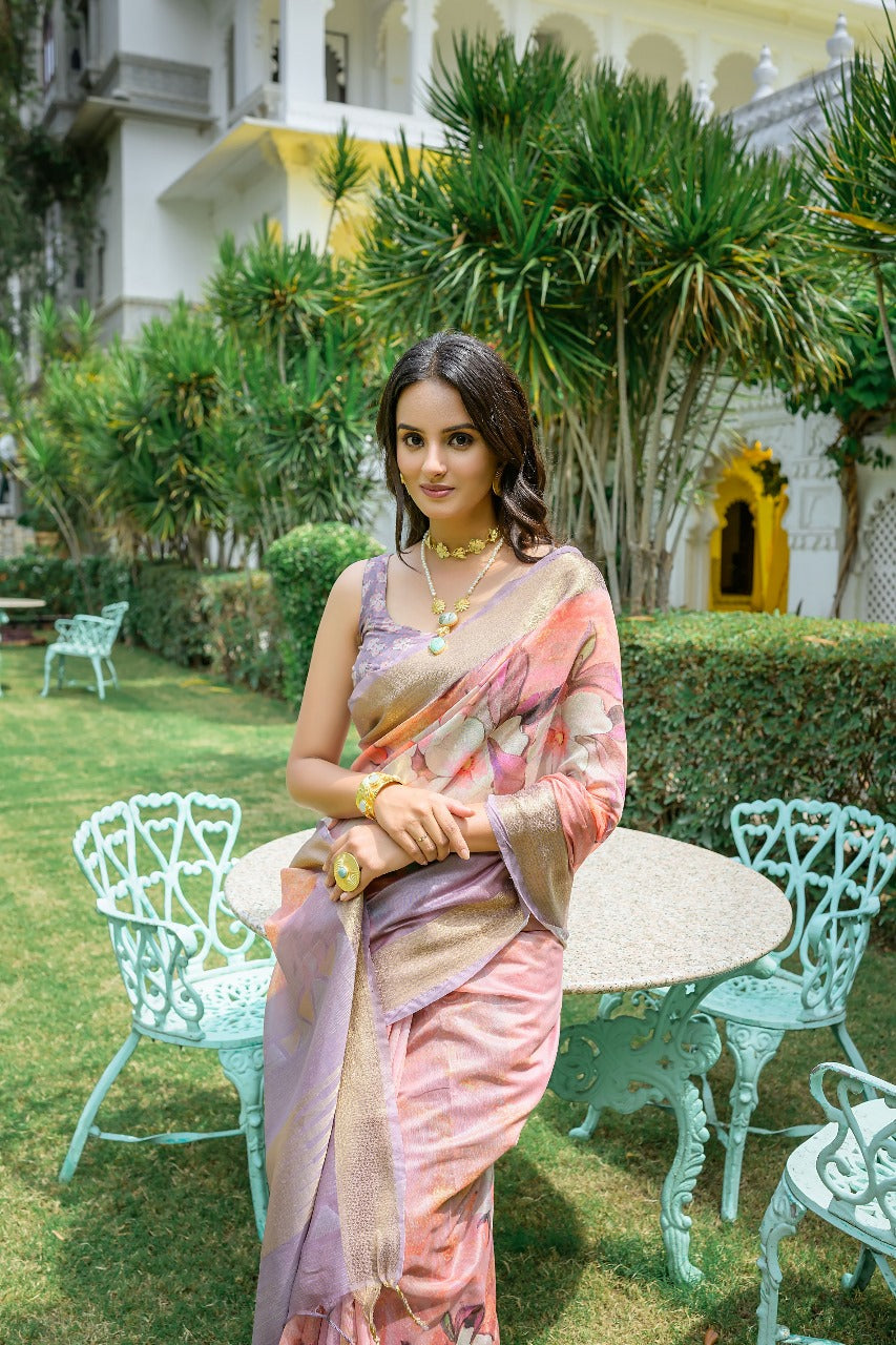 Pink Anamika Pure Mul Batik Printed Cotton Saree