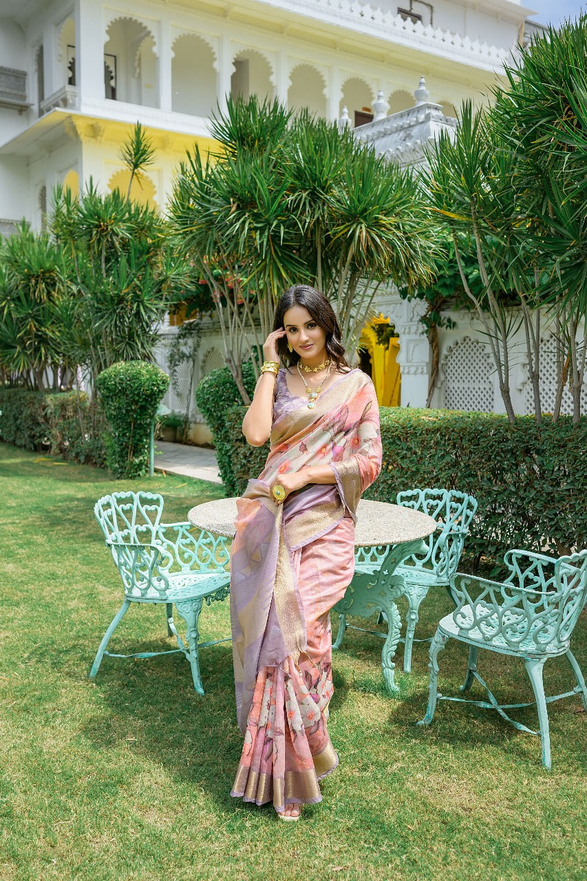 Pink Anamika Pure Mul Batik Printed Cotton Saree