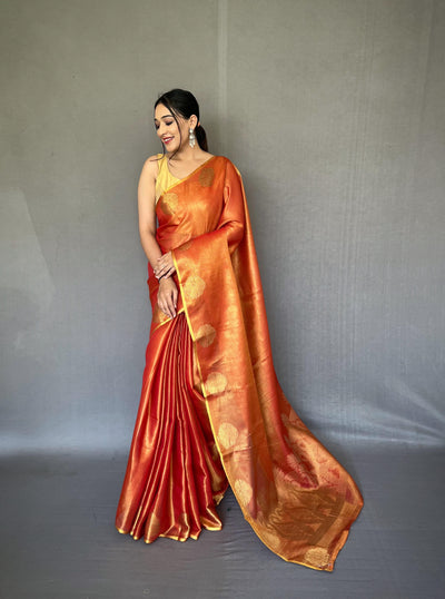 TS Gulabo-2 Pure Tissue Silk Saree in Rust with Jacquard Zari Weaving & Rich Pallu