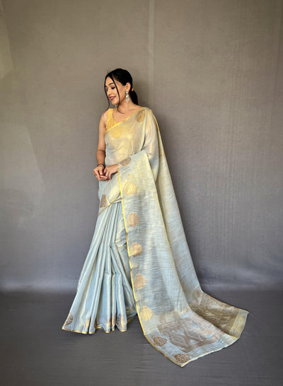 Gulabo-Pure Tissue Silk Saree in Sky Blue with Jacquard Zari Weaving & Rich Pallu