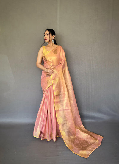 Gulabo - Pure Tissue Silk Saree in Baby Pink with Jacquard Zari Weaving & Rich Pallu