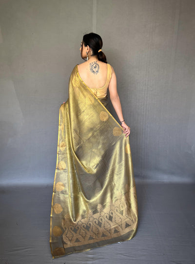 Gulabo Pure Tissue Silk Saree in Brown with Jacquard Zari Weaving & Rich Pallu