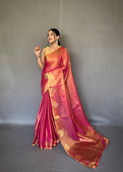 Gulabo-2 Pure Tissue Silk Saree in Pink with Jacquard Zari Weaving & Rich Pallu