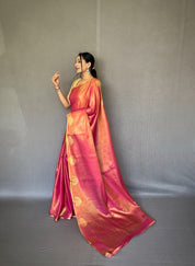 Gulabo-2 Pure Tissue Silk Saree in Pink with Jacquard Zari Weaving & Rich Pallu