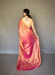 Gulabo-2 Pure Tissue Silk Saree in Pink with Jacquard Zari Weaving & Rich Pallu
