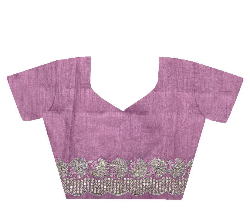 Pink RV Pure Gold Crunchy Silk Saree with Sequin & Thread Embroidery Cutwork Border