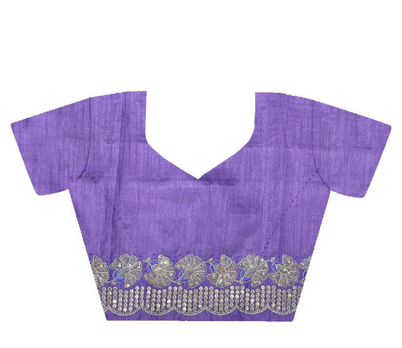 Lavender RV Pure Gold Crunchy Silk Saree with Sequin & Thread Embroidery Cutwork Border