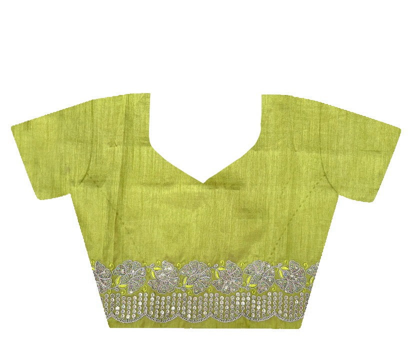 Yellow RV Pure Gold Crunchy Silk Saree with Sequin & Thread Embroidery Cutwork Border