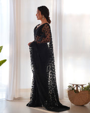 RV Maharani Ethnic Butterfly Net Saree with Aari Embroidery & Stone Work