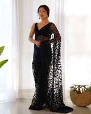 RV Maharani Ethnic Butterfly Net Saree with Aari Embroidery & Stone Work