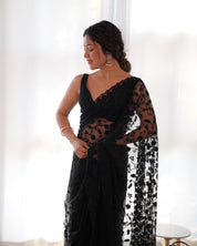 RV Maharani Ethnic Butterfly Net Saree with Aari Embroidery & Stone Work