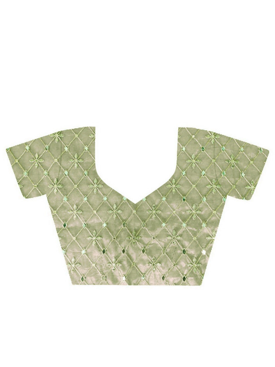 Green RV Pure Silver Tissue Silk Saree with Real Mirror Work & Moti Lace Border