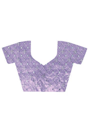 Lavender RV Pure Silver Tissue Silk Saree with Real Mirror Work & Moti Lace Border