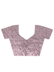 Baby Pink RV Pure Silver Tissue Silk Saree with Real Mirror Work & Moti Lace Border