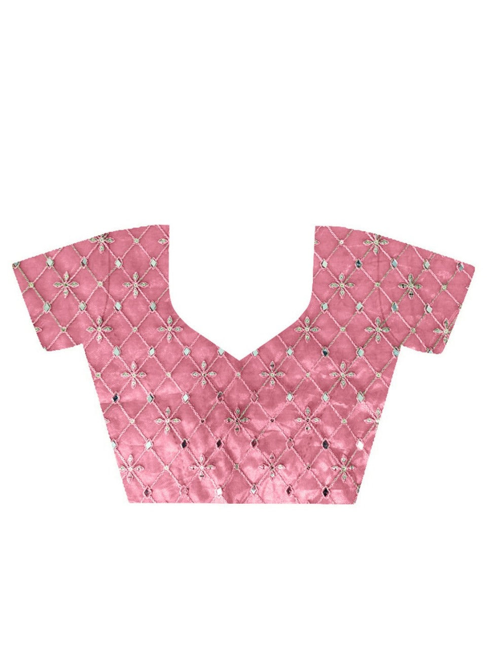 Pink RV Pure Silver Tissue Silk Saree with Real Mirror Work & Moti Lace Border