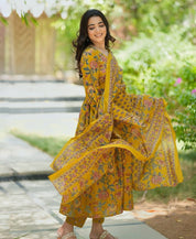 Pure Cotton Printed Kurta Set with Mul Cotton Dupatta