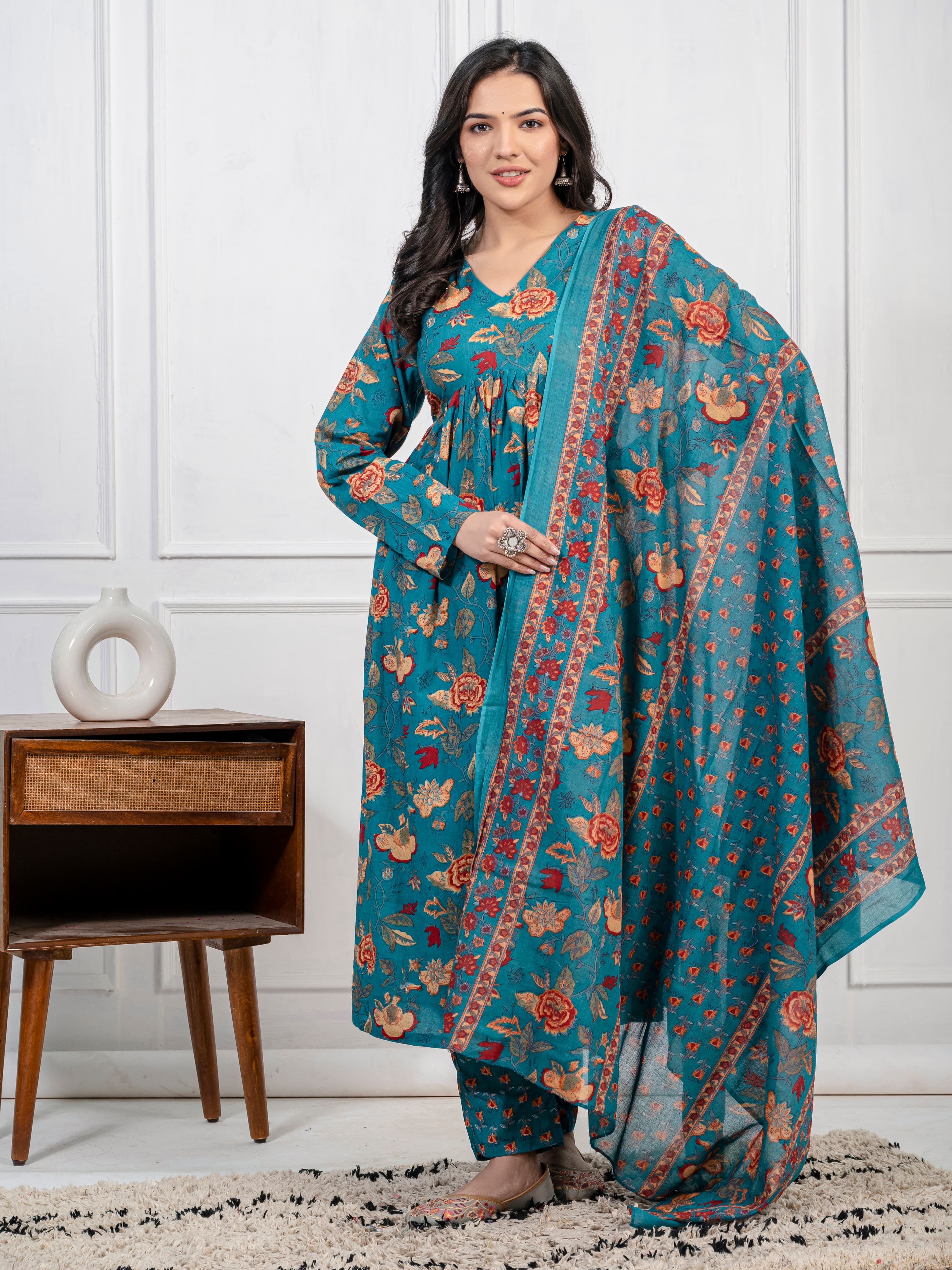 Pure Cotton Printed Kurta Set with Mul Cotton Dupatta