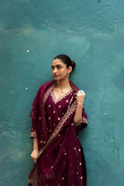 Plum Embroidered Chanderi Kurta Set with Dupatta