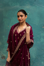 Plum Embroidered Chanderi Kurta Set with Dupatta