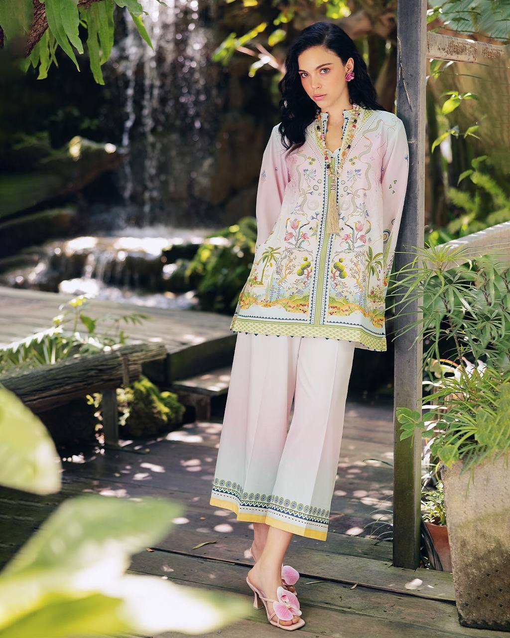 Baby Pink & Green Digital Print Crepe Co-Ord Set – Designer Partywear